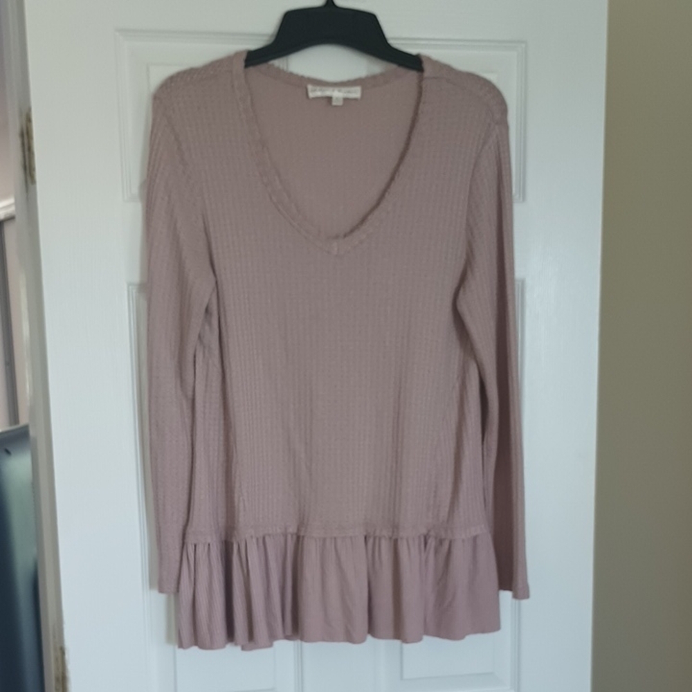 Chelsea & Theodore Pink Long Sleeve Ruffled Blouse